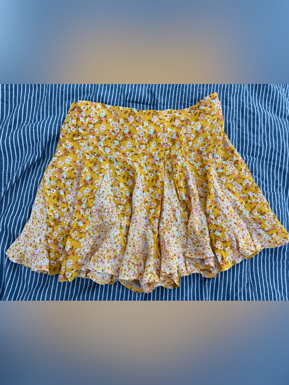 Forever 21 Yellow Floral Tiered Mini Skirt